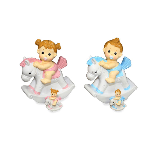 Mini 3D Baby on Rocking Horse Figurine