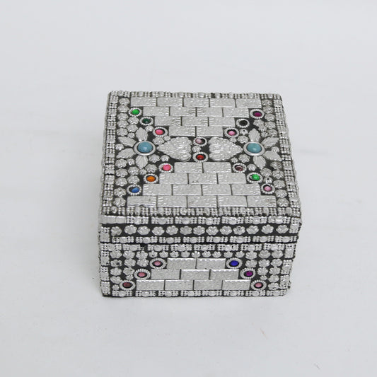 Silver Box with Colored Stones