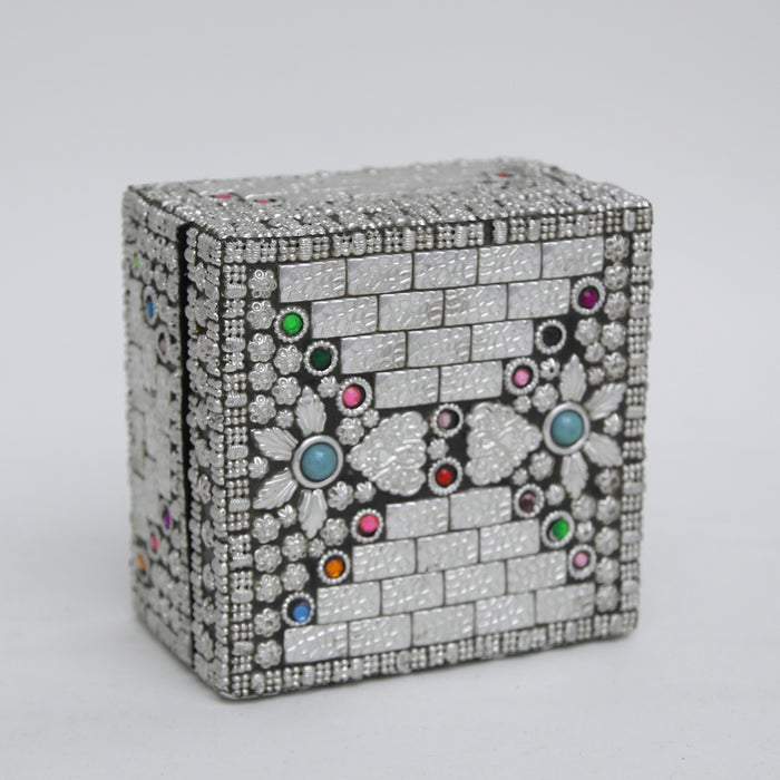 Silver Box with Colored Stones